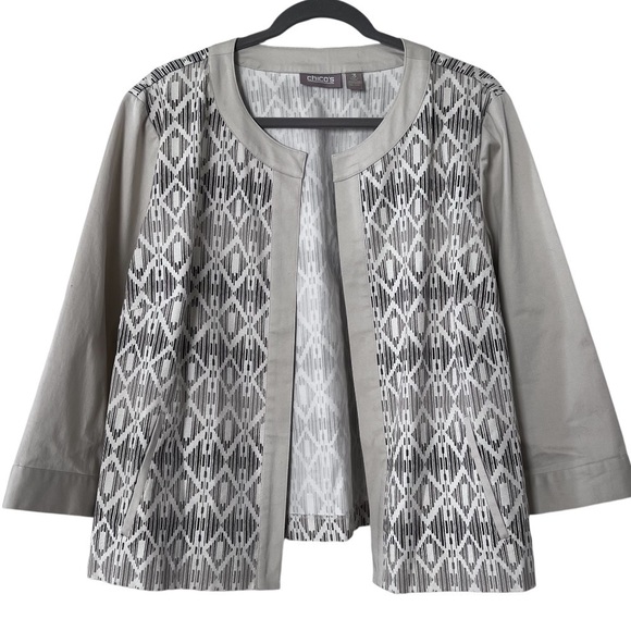 Chicos Cotton Stretch Blazer in Tan and Gray size XL - Picture 3 of 13